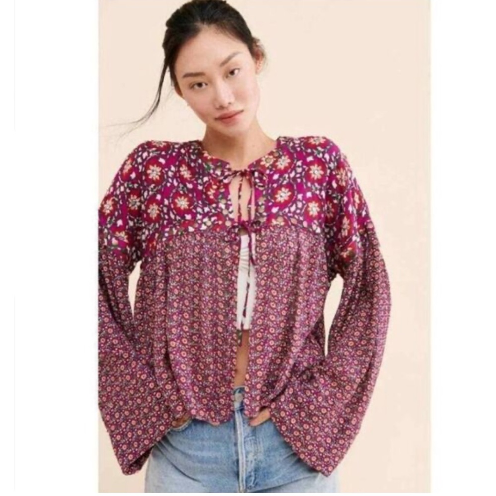 FREE PEOPLE Malia Embellished Printed Babydoll Jacket XS